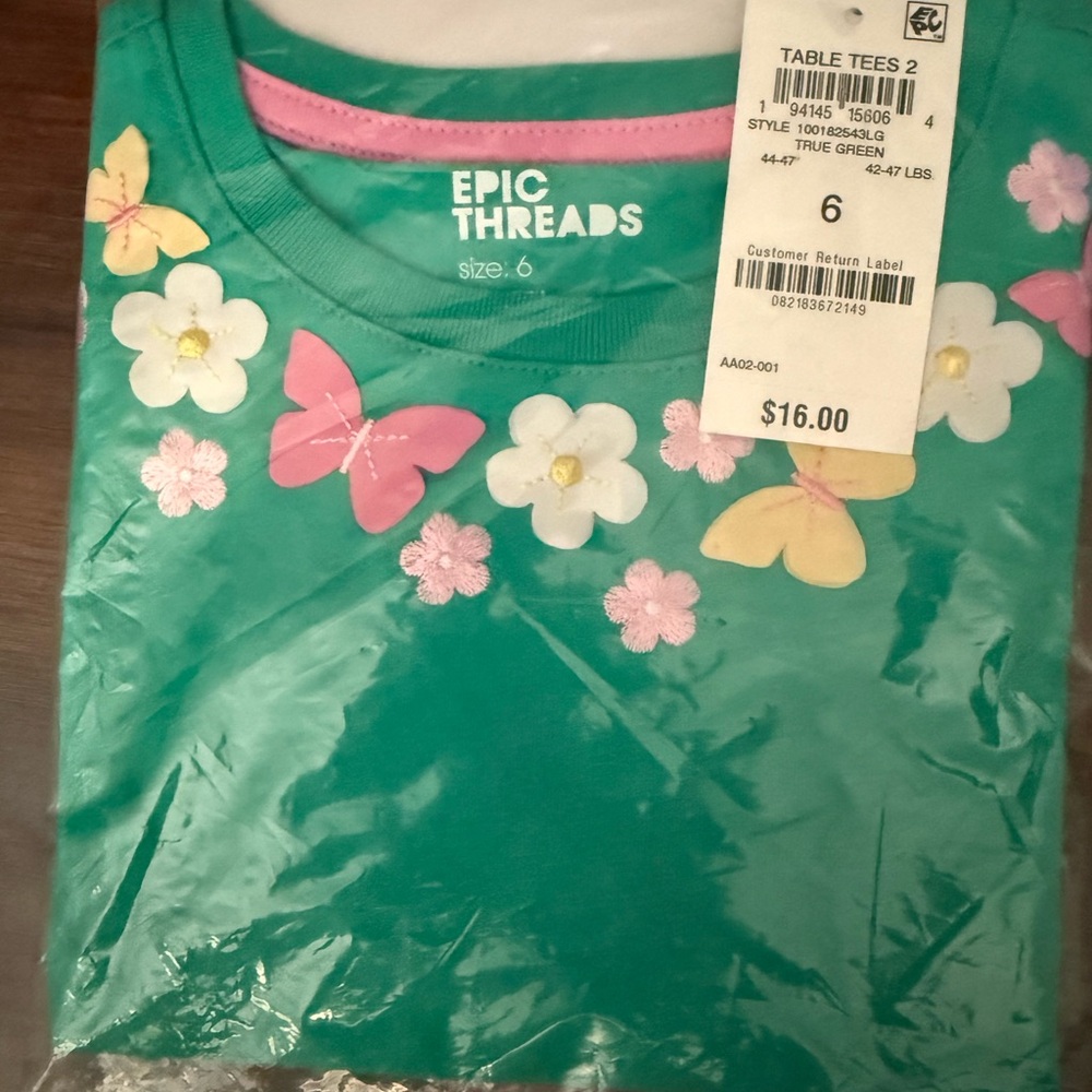 Epic Threads Teal Tee with Floral and Butterfly Accents